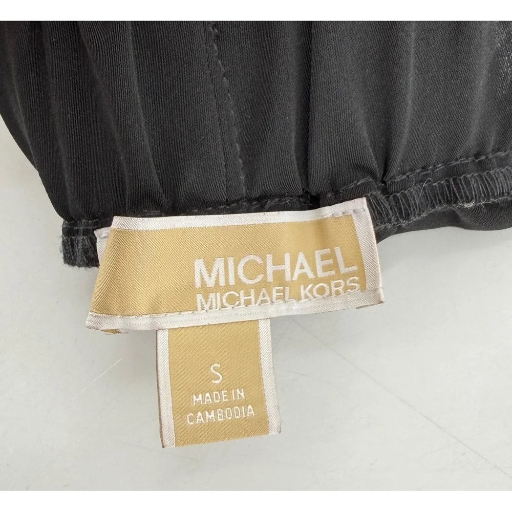 Michael Kors Black Wide Leg Drawstring Pants Gold MK Logo‎ Aglets Womens Small